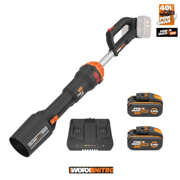 40V WORX NITRO Cordless LEAFJET Blower Kit with 5Ah PRO POWERSHARE Batteries & 4A Dual Charger – WG585E.B