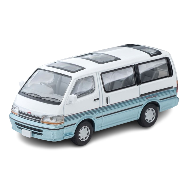 4543736330806-02 TLV-N208d Toyota Hiace Wagon Super Custom (White / Light Blue) 1990 (Diecast Car) - Image 1