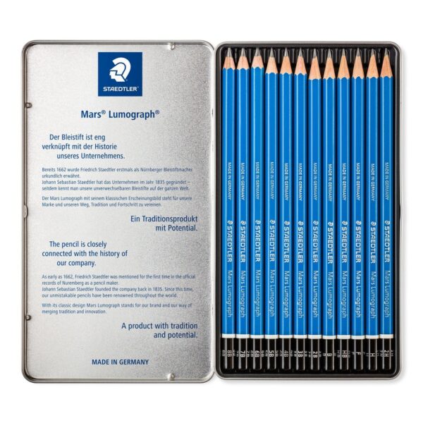 Staedtler Mars Lumograph 100 Sketching Pencils 12 Pack 6B-4H - Image 2