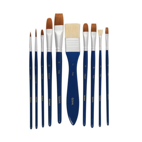 Mont Marte Hog & Taklon Bristle Gouache Brush Set of 10 Brushes and Wallet - Image 2