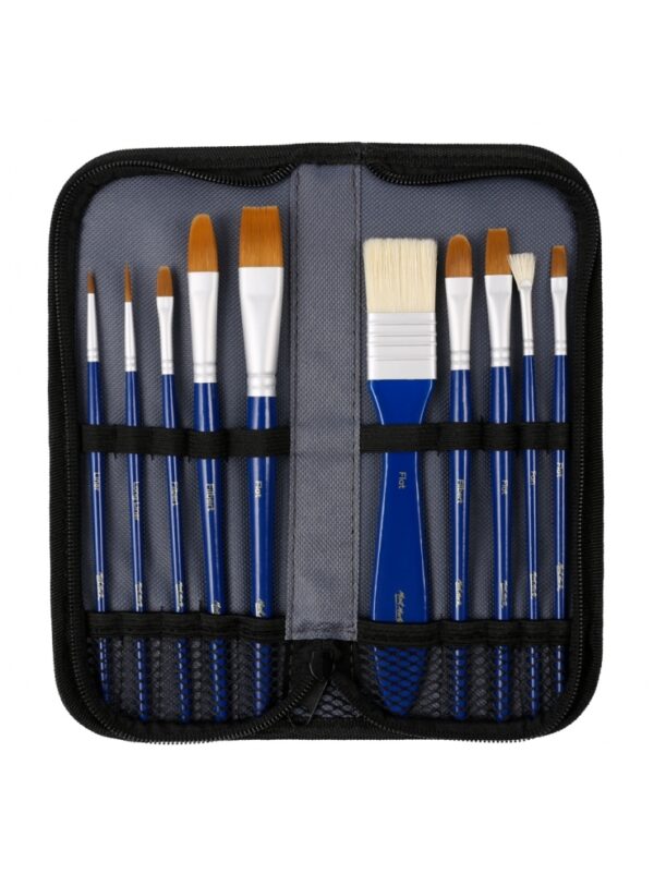 Mont Marte Hog & Taklon Bristle Gouache Brush Set of 10 Brushes and Wallet - Image 4