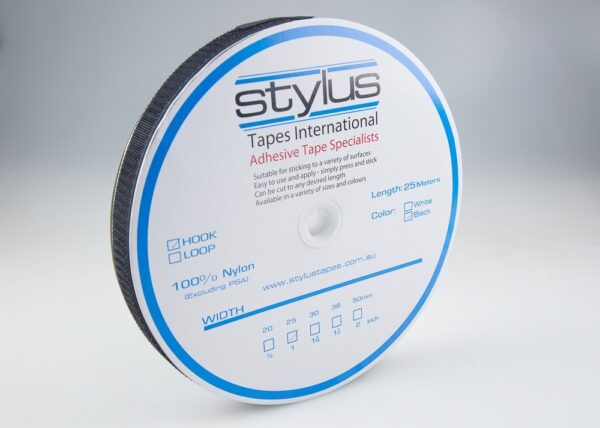 Stylus Self Adhesive Bulk Cut To Size Loop ONLY (Velcro) Black 25mm x 25m