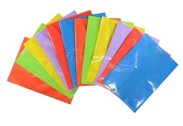 Document Wallets A4 Button Closure Pack of 12 Assorted Colours - Image 2