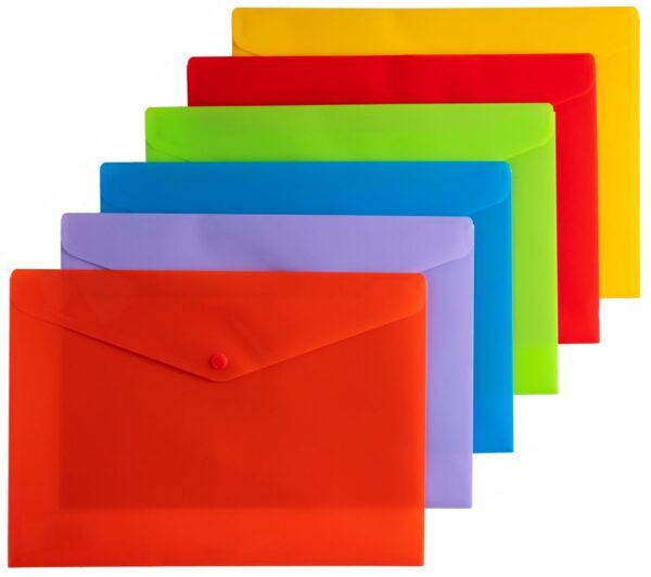 Document Wallets A4 Button Closure Pack of 12 Assorted Colours