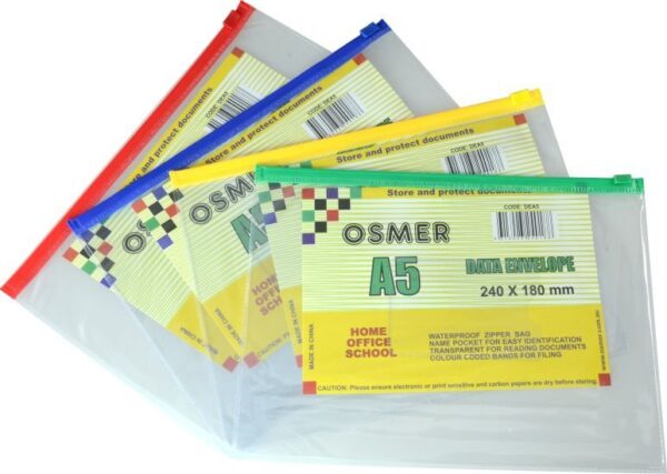 Clear Waterproof Envelopes with Zip Pack of 12 Assorted Colours A5