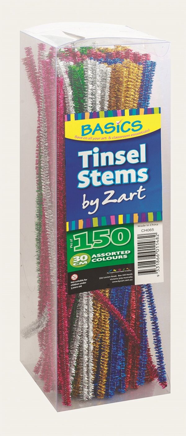 Tinsel Stems (Pipe Cleaners) 30cm Pack of 150 In 5 Colours