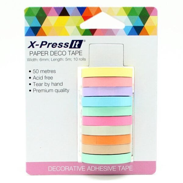 X-Press It Paper Deco Tape 6mm x 5m in 10 Assorted Pastel Colours