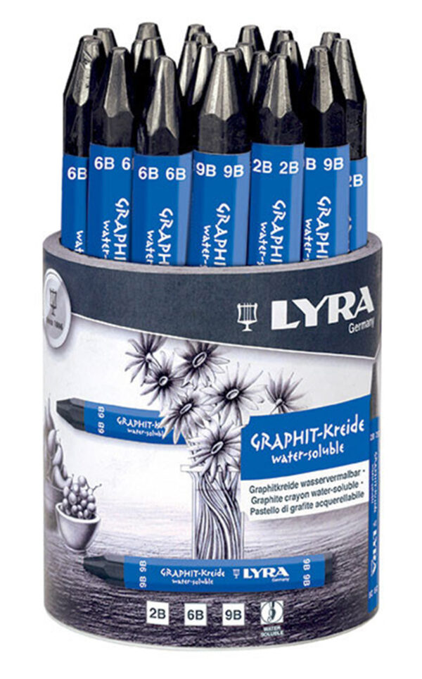 Lyra Graphite Water-soluble Crayons 24 Tub 8 each of 2B, 6B, & 9B