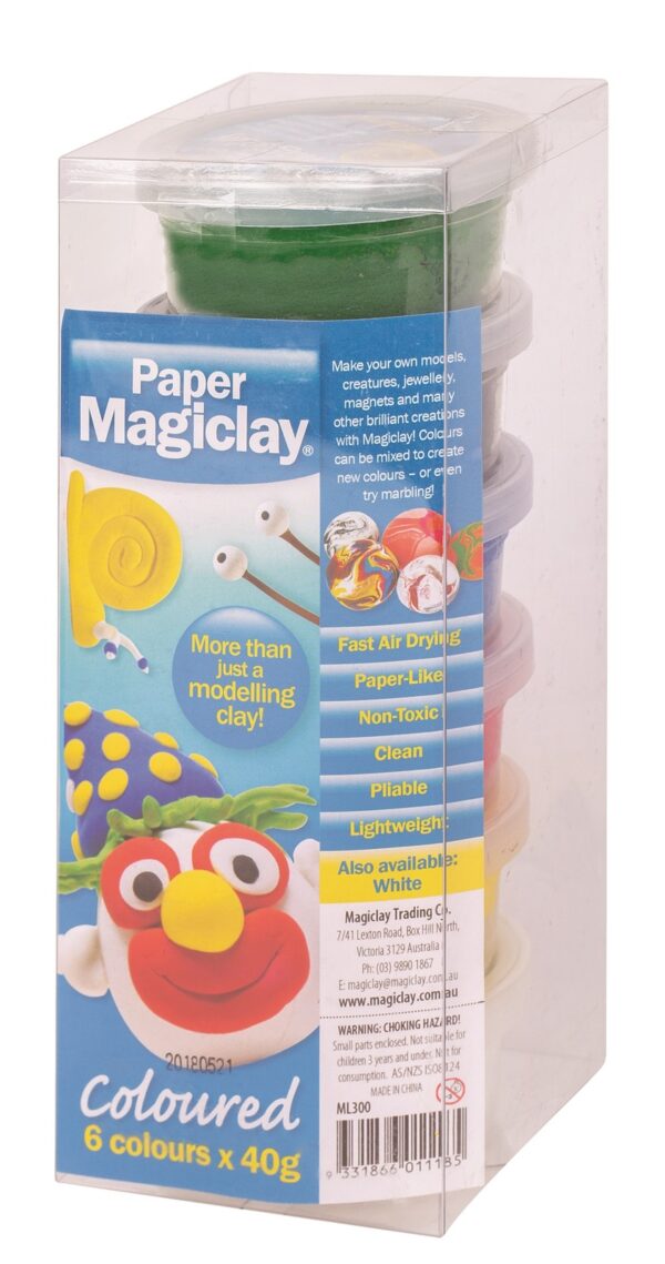 Paper Magiclay 240g - Primary Colours 6 x 40g Air Dry Paper Clay