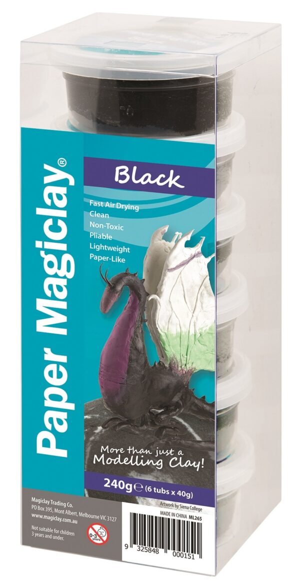 Paper Magiclay - Black 6 x 40g Air Dry Paper Clay