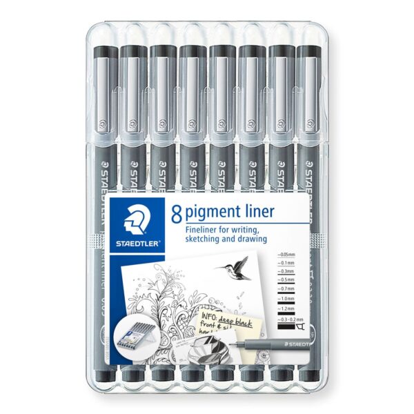 Staedtler Pigment Liners Assorted Black Pen 8 Pack (0.05, 0.1, 0.3, 0.5, 0.7, 1.0, 1.2, 0.3-2.0) - Image 2