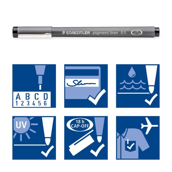 Staedtler Pigment Liners Assorted Black Pen 8 Pack (0.05, 0.1, 0.3, 0.5, 0.7, 1.0, 1.2, 0.3-2.0) - Image 5