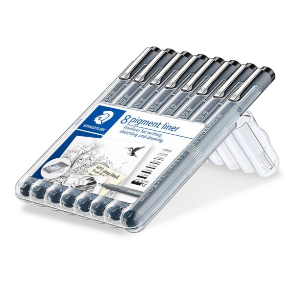Staedtler Pigment Liners Assorted Black Pen 8 Pack (0.05, 0.1, 0.3, 0.5, 0.7, 1.0, 1.2, 0.3-2.0)