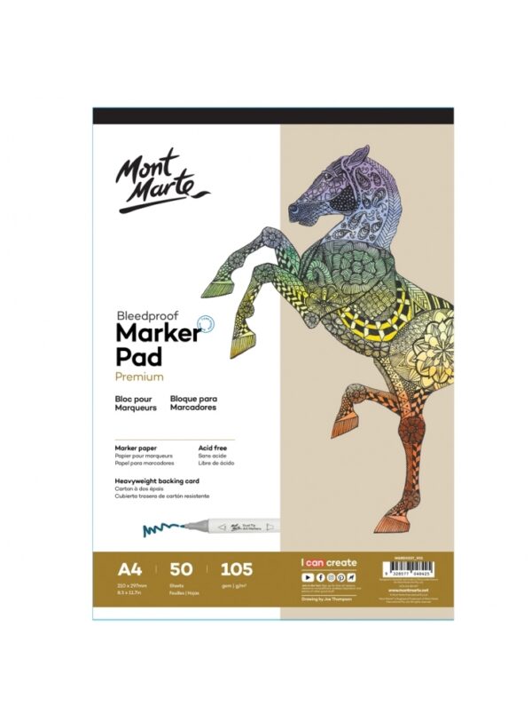 Mont Marte Premium Bleedproof Marker Pad 105gsm A4 50 Sheets