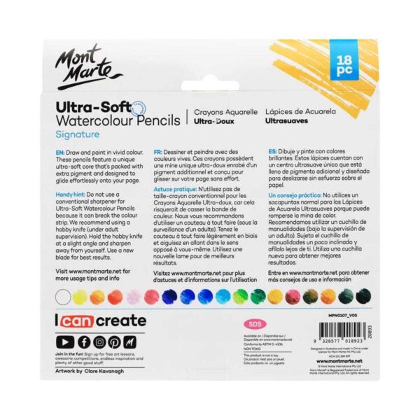 Mont Marte Ultra-Soft Watercolour Pencils 18 Piece - Image 2