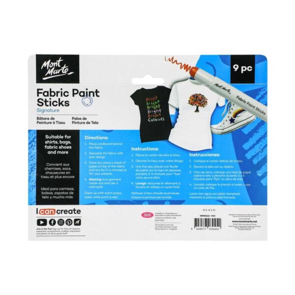 Mont Marte Solid Fabric Paint Sticks Set of 9 5g Sticks - Image 2