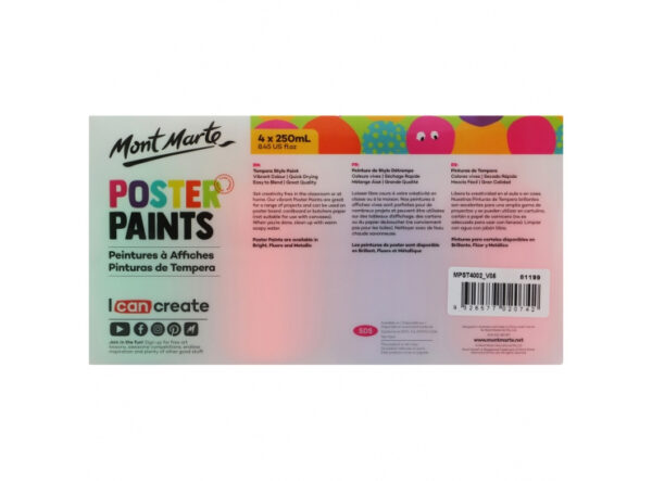 Mont Marte Poster Paint 250ml Set of 4 Fluoro - Image 2