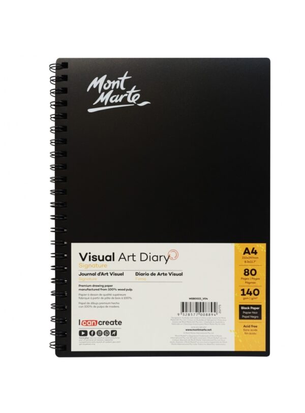 Mont Marte Signature Visual Art Diary Black Paper 140gsm A4 80 Page