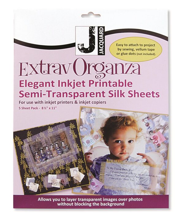 Jacquard Inkjet ExtravOrganza Printable Organza Fabric Sheets 8.5 x 11" 5 Sheets