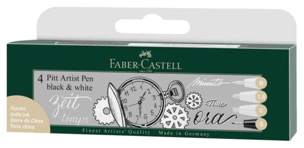 Faber-Castell Pitt Brush Pen Wallet Set of 4 Black & White