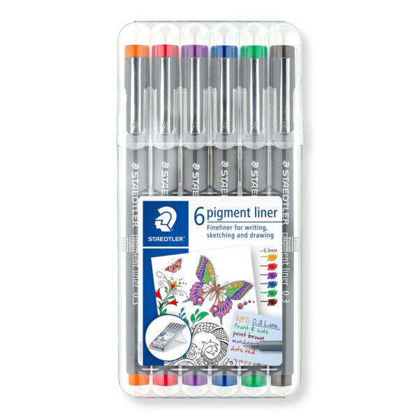 Staedtler Pigment Liner Wallet of 6 Assorted Colours 0.3mm - Image 2