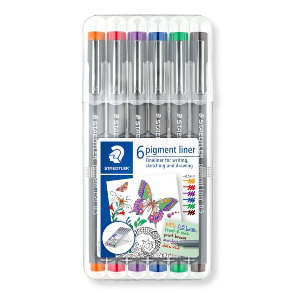Staedtler Pigment Liner Wallet of 6 Assorted Colours 0.5mm - Image 2