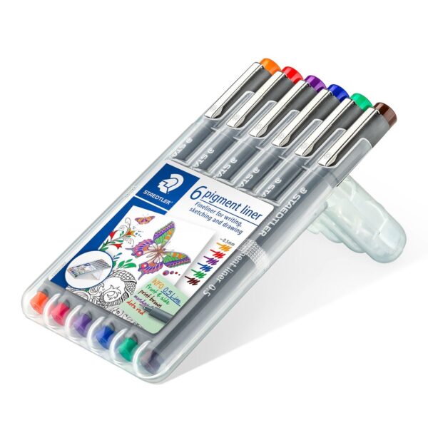 Staedtler Pigment Liner Wallet of 6 Assorted Colours 0.5mm