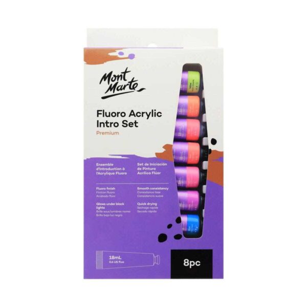 Mont Marte Fluoro Acrylic Paint 8 x 18ml Tubes