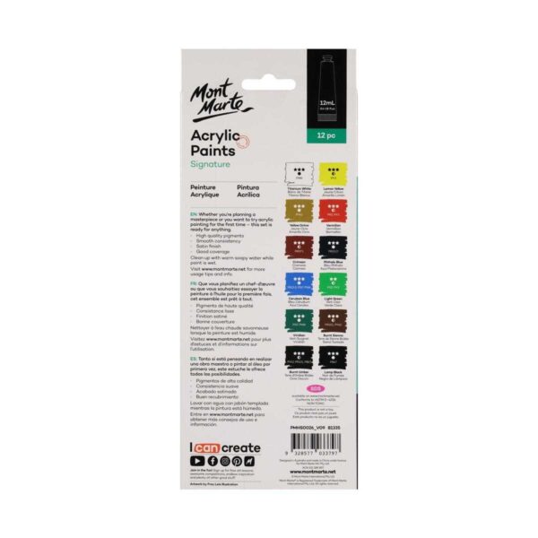 Mont Marte Signature Acrylic Paints 12pc x 12ml (0.4oz) - Image 8