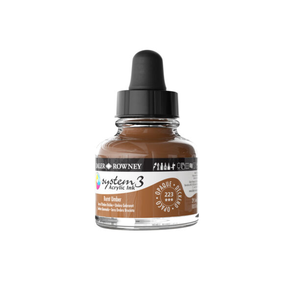 Daler-Rowney System3 Opaque Drawing Ink 29.5mL Burnt Umber - Image 3