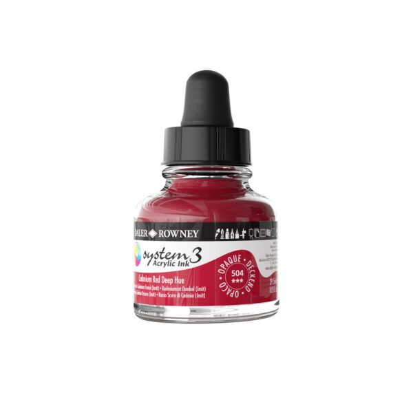 Daler-Rowney System3 Opaque Drawing Ink 29.5mL Cadmium Red Deep Hue - Image 2