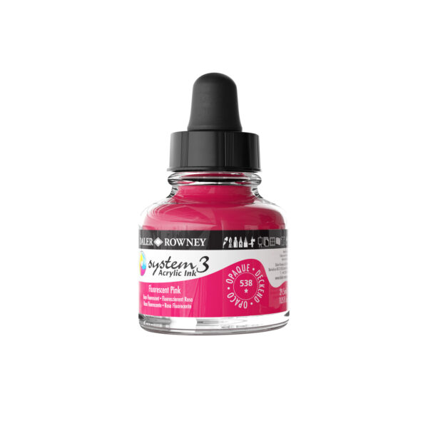 Daler-Rowney System3 Opaque Drawing Ink 29.5mL Fluorescent Pink - Image 3