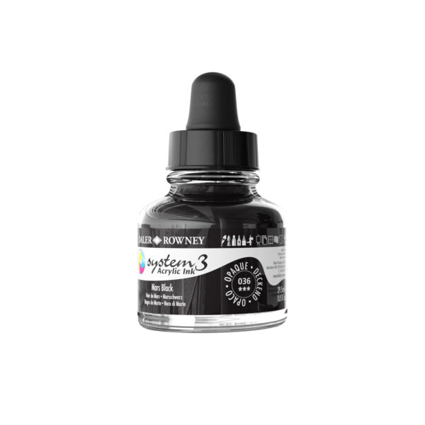 Daler-Rowney System3 Opaque Drawing Ink 29.5mL Mars Black - Image 2