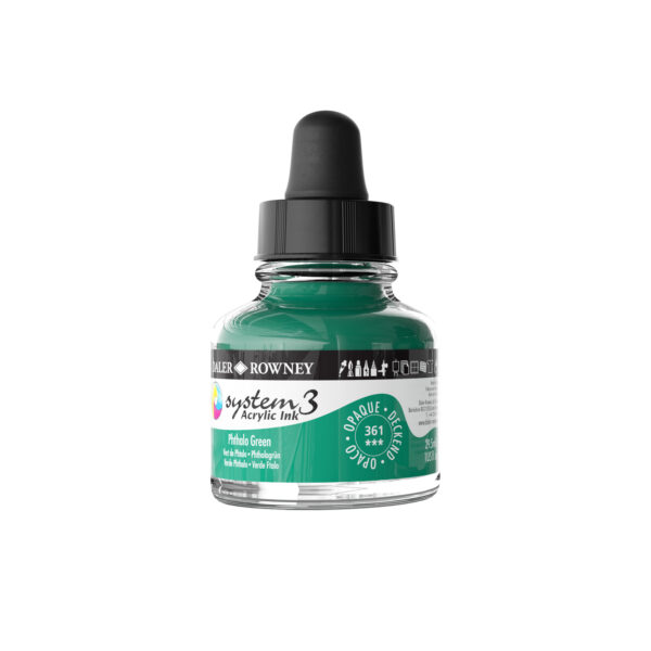 Daler-Rowney System3 Opaque Drawing Ink 29.5mL Pthalo Green - Image 2