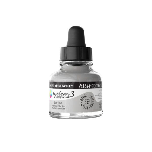 Daler-Rowney System3 Opaque Drawing Ink 29.5mL Silver Imitation - Image 3