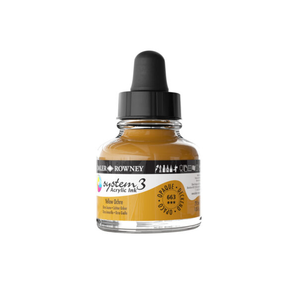 Daler-Rowney System3 Opaque Drawing Ink 29.5mL Yellow Ochre - Image 3