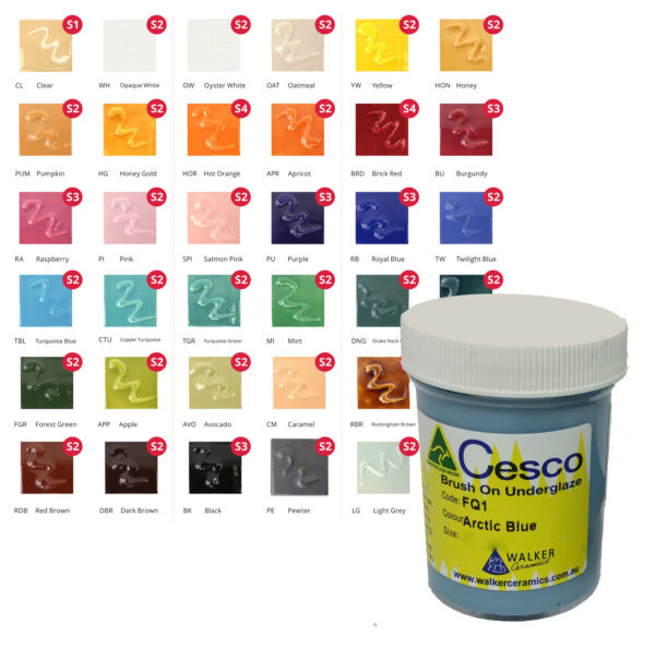 Cesco Brush-On Underglazes Sampler Set 32 Colours in 20ml