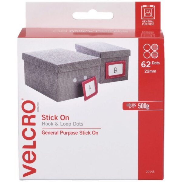 VELCRO Brand Hook and Loop Dots 22mm White 62 Pack