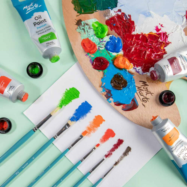 Mont Marte Gallery Series Brush Set Oils 6pce (3 x Flat & 3 x Rounds) - Image 3