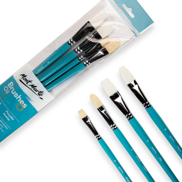 Mont Marte Gallery Series Brush Set Oils 4pce (1 x Flat, 2 x Filbert & 1 x Bright) - Image 2