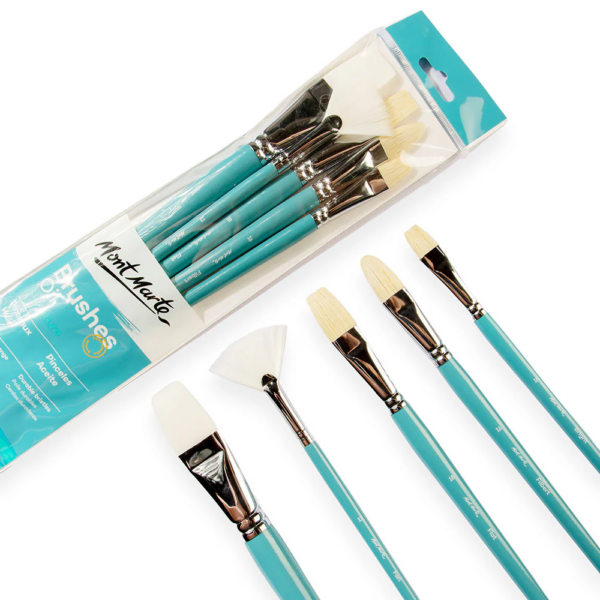 Mont Marte Gallery Series Brush Set Oils 5pce (2 x Flat, 1 x Fan, 1 x Filbert & 1 x Bright) - Image 2