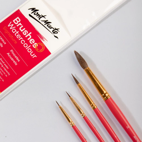 Mont Marte Gallery Series Brush Set Watercolour 4pce (3 x Round & 1 x Mop) - Image 2