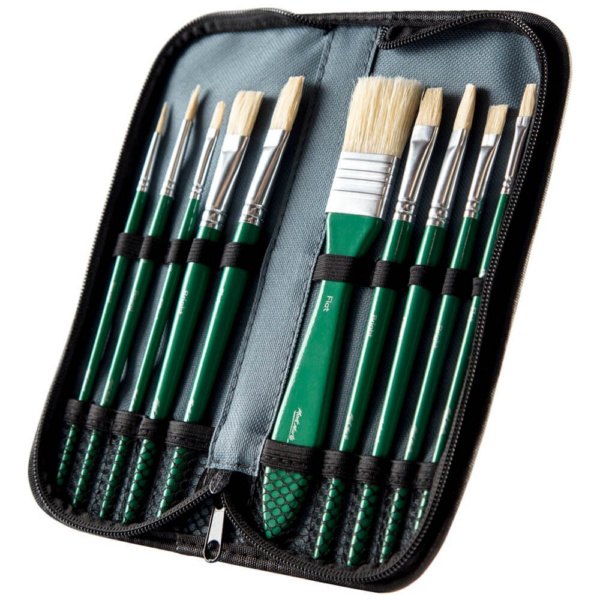 Mont Marte Hog Bristle Oil Paint Brush Set of 10 Brushes and Wallet - Image 2